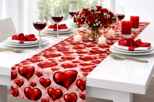 Asztali futó 50x9m szívmintás + taft szalag 50 m – Red Passion