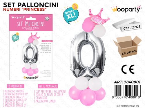 Folienballon-Set rosa 115 cm – Zahl 0 – 15 Stück / Packung