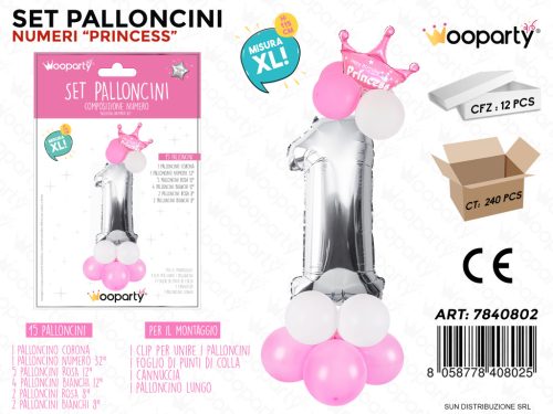 Folienballon-Set rosa 115 cm – Zahl 1 – 15 Stück / Packung