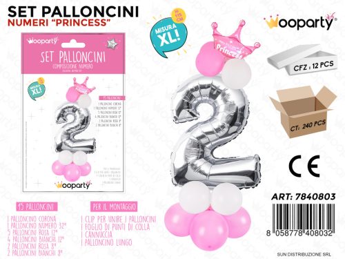 Folienballon-Set rosa 115 cm – Zahl 2 – 15 Stück / Packung