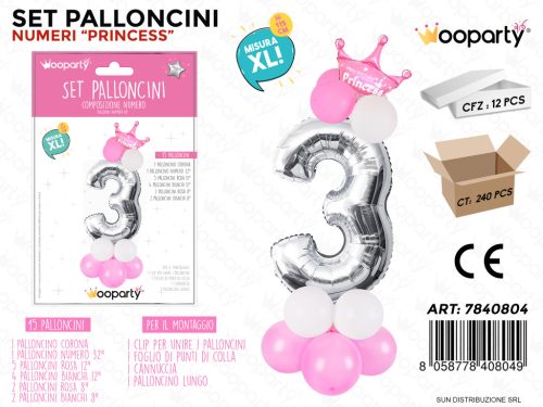 Folienballon-Set rosa 115 cm – Zahl 3 – 15 Stück / Packung