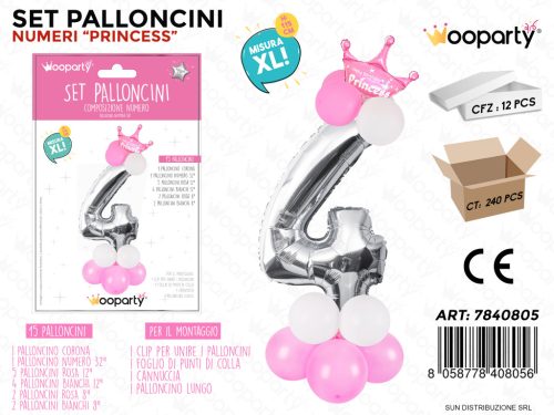 Folienballon-Set rosa 115 cm – Zahl 4 – 15 Stück / Packung