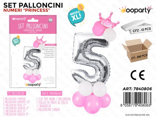 Folienballon-Set rosa 115 cm – Zahl 5 – 15 Stück / Packung