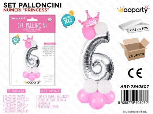 Folienballon-Set rosa 115 cm – Zahl 6 – 15 Stück / Packung