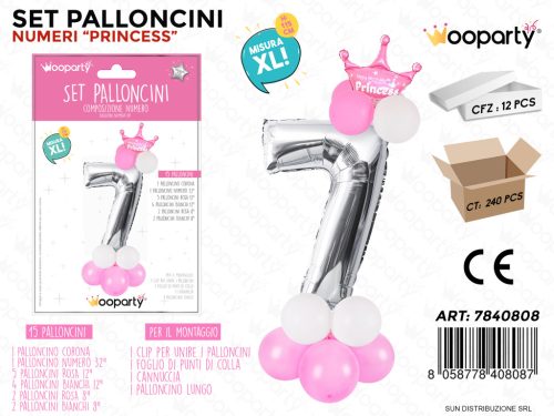 Folienballon-Set rosa 115 cm – Zahl 7 – 15 Stück / Packung
