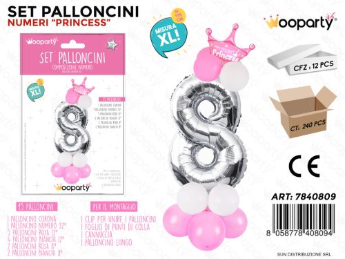 Folienballon-Set rosa 115 cm – Zahl 8 – 15 Stück / Packung