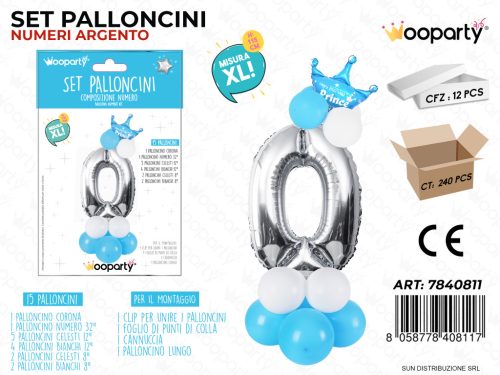 Folienballon-Set blau 115 cm – Zahl 0 – 15 Stück / Packung