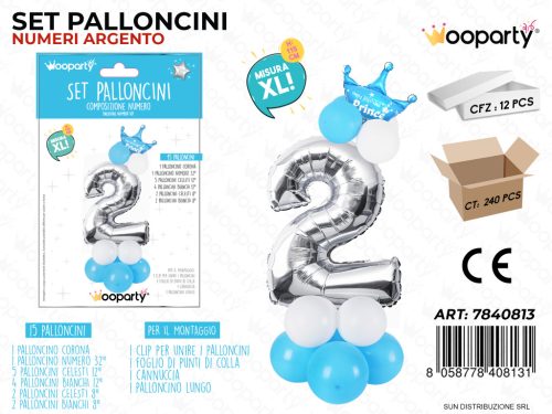 Folienballon-Set blau 115 cm – Zahl 2 – 15 Stück / Packung