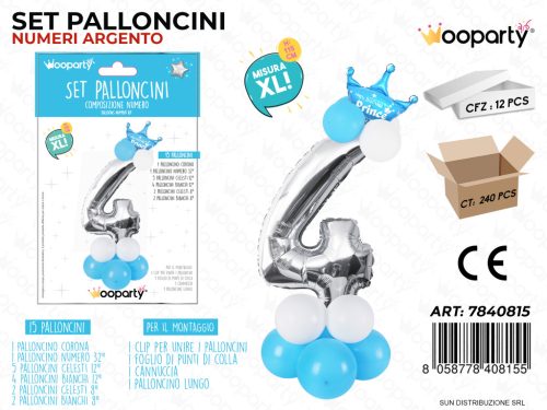 Folienballon-Set blau 115 cm – Zahl 4 – 15 Stück / Packung