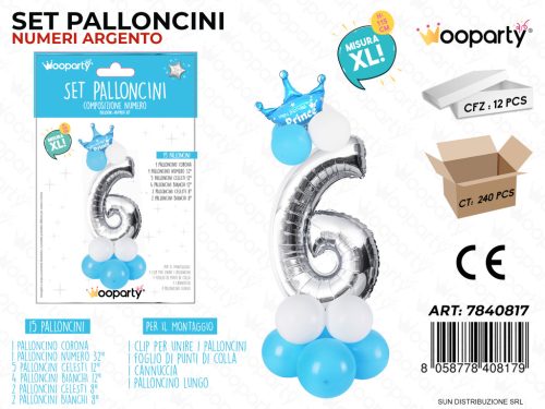 Folienballon-Set blau 115 cm – Zahl 6 – 15 Stück / Packung