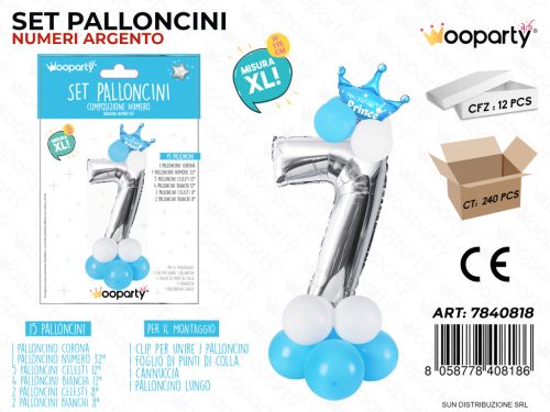 Folienballon-Set blau 115 cm – Zahl 7 – 15 Stück / Packung