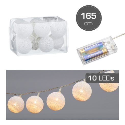 LED Lichterkette Cottonball, weiß, 10LED, ca. 300cmL, 4cmD