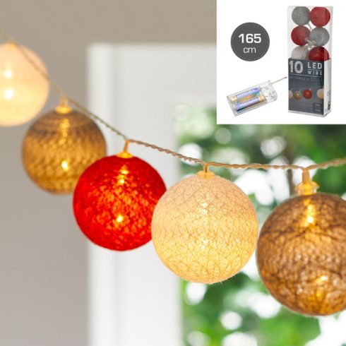 LED Lichterk. Cottonball, Farbmix, 10LED, ca. 300cm, 4cmD