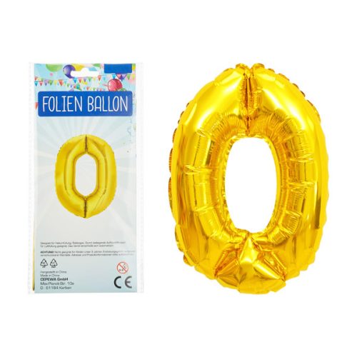 Folienballon, Zahl, 0, ca. 80cmH, gold