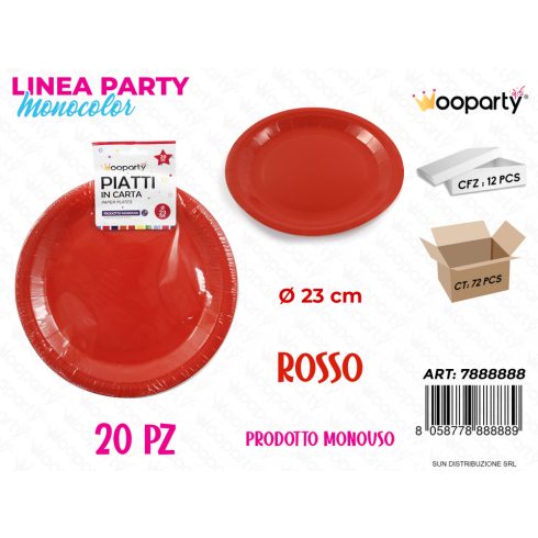 PARTY PAPPTELLER 23 CM ROT 20  STK