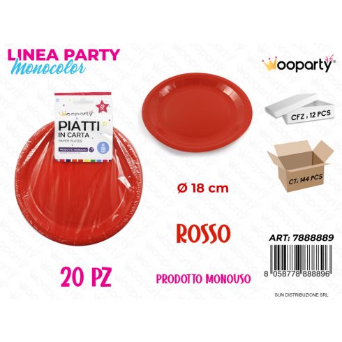 PARTY PAPPTELLER 18 CM ROT 20  STK