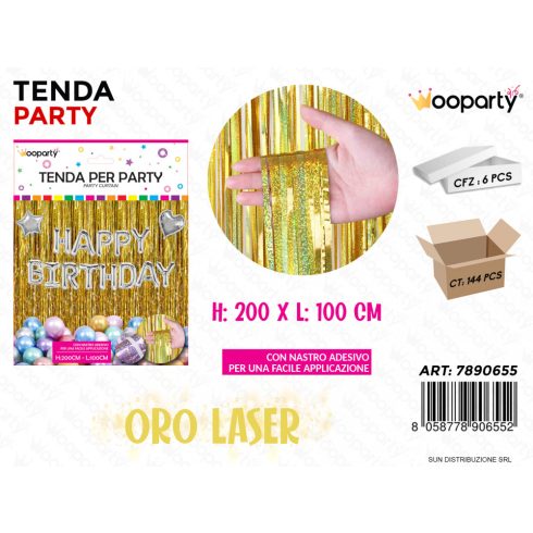 PARTYVORHANG GLITTER GOLD HAPPY BDAY  100*200 CM