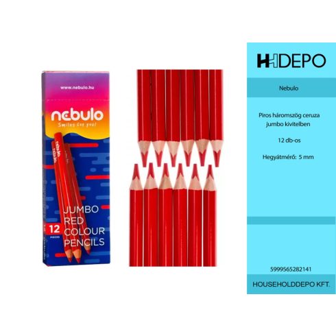 Színes ceruza, piros, jumbo háromszög, Nebulo