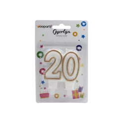 TORTA SZÁMGYERTYA 20 ARANY CSILLÁMOS